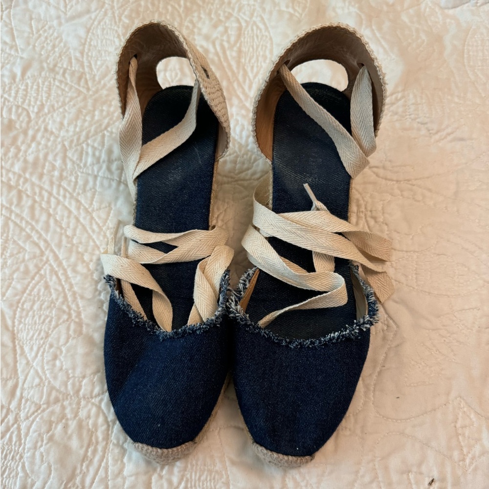 Soludos Denim Lace-Up Espadrille Wedges